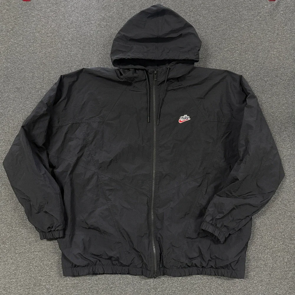 Modern Nike Windbreaker Jacket Mens XL Black Good Full Zip Hooded Mesh Lined